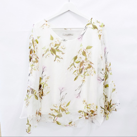 100% Silk Floral Blouse Made In Italy - Picture 1 of 2